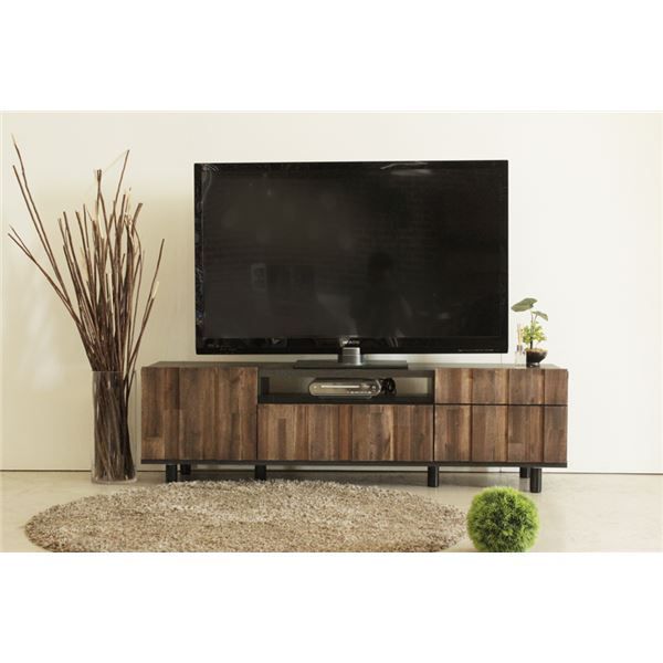ヴィンテージ風 ローボード/テレビ台 ダークブラウン 幅145cm 日本製 木製 引き出し 収納棚 フラップ扉付き 〔リビング〕代引NG 収納家具 テレビ台・ローボード