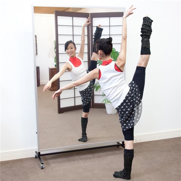 割れない大型 スタンドミラー/全身姿見鏡 キャスター 120×180×2.7cm シルバー 日本製 軽量 プロ仕様 『REFEX リフェクス』代引NG 鏡 スタンドミラー