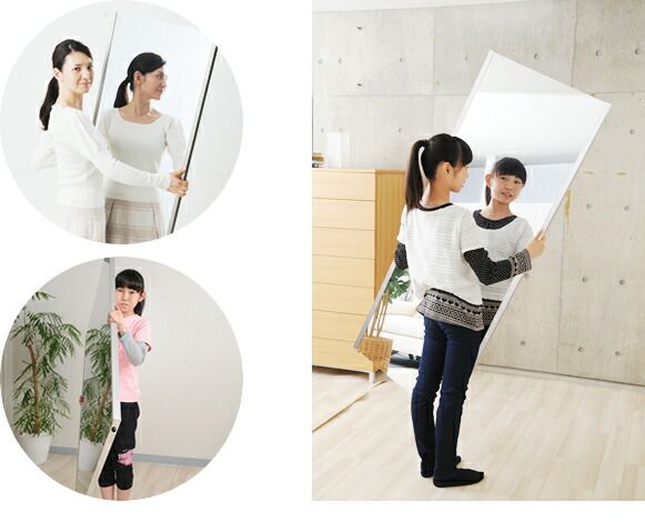 割れない大型 スタンドミラー/全身姿見鏡 キャスター 120×180×2.7cm シルバー 日本製 軽量 プロ仕様 『REFEX リフェクス』代引NG 鏡 スタンドミラー