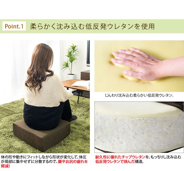 スーパSALE10倍＆4時間限定10％OFF 低反発 クッション 座布団 幅45cm 角 長方形 ブルー ファブリック生地 極厚15cm 軽量 コンパクト リビング ダイニング イス・チェア 座椅子