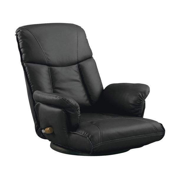 スーパSALE10倍＆4時間限定10％OFF 座椅子 幅62cm ブラック 合皮 肘付 13段リクライニング ハイバック 360度回転 日本製 スーパーソフトレザー座椅子 楓 完成品 イス・チェア 座椅子