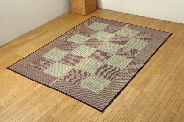 日本製 い草 ラグマット/絨毯 格子柄 ブルー 約191×250cm 裏地ウレタン 調湿 抗菌防臭 シンプルモダン 〔リビング〕代引NG