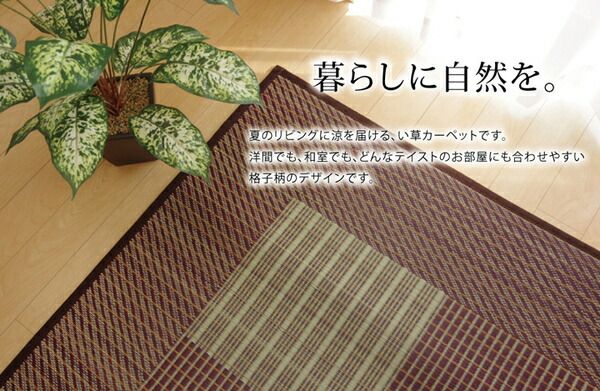 日本製 い草 ラグマット/絨毯 格子柄 ブルー 約191×250cm 裏地ウレタン 調湿 抗菌防臭 シンプルモダン 〔リビング〕代引NG