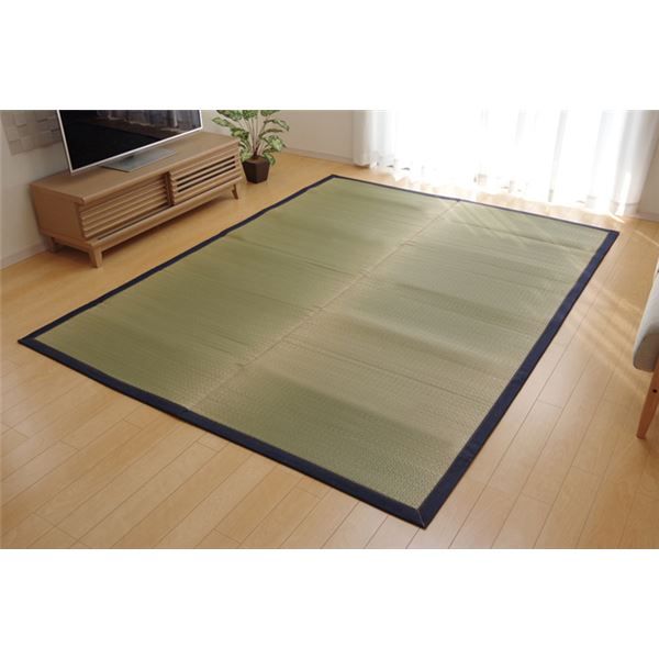い草 ラグマット/絨毯 約140×200cm デニム 日本製 無染土 裏地ウレタン 調湿 弾力性 耐久性 〔リビング ダイニング〕代引NG