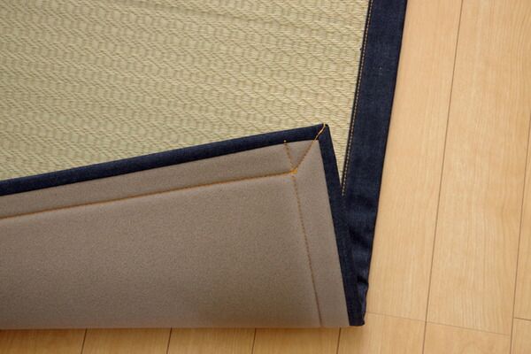 い草 ラグマット/絨毯 約191×191cm デニム 日本製 無染土 裏地ウレタン 調湿 弾力性 耐久性 〔リビング ダイニング〕代引NG