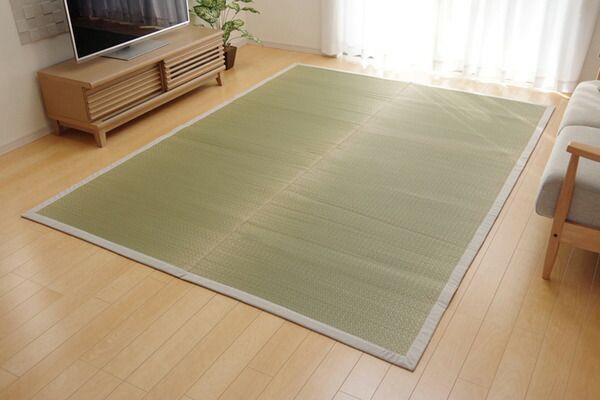 い草 ラグマット/絨毯 約140×200cm 麻 日本製 無染土 裏地ウレタン 調湿 弾力性 耐久性 〔リビング ダイニング〕代引NG