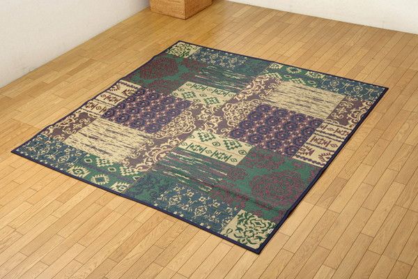日本製 い草 ラグマット オリエンタル柄 グリーン 約191×250cm 抗菌 防臭 調湿機能付 〔リビング ダイニング〕代引NG