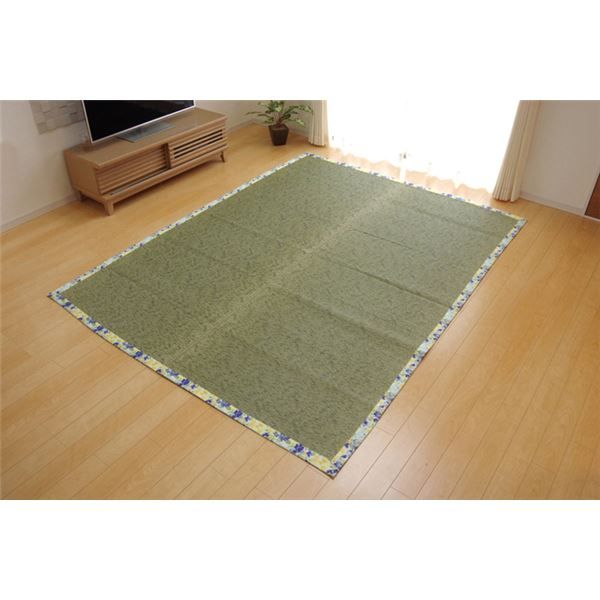 い草 ラグマット/絨毯 花柄 ブルー 約191×250cm 防滑加工 抗菌防臭 調湿機能 〔リビング ダイニング〕代引NG