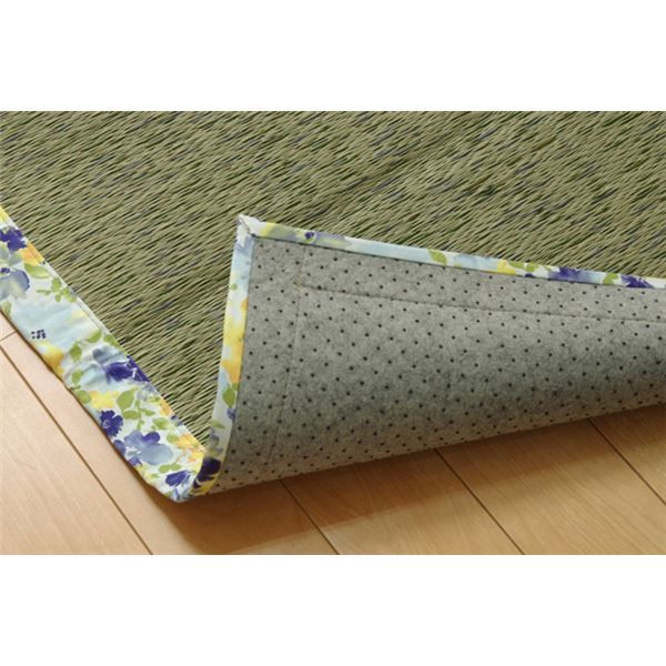 い草 ラグマット/絨毯 花柄 ブルー 約191×250cm 防滑加工 抗菌防臭 調湿機能 〔リビング ダイニング〕代引NG
