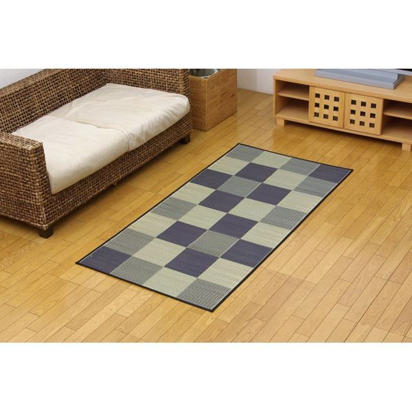 い草 花ござ/ラグマット ブロック柄 グレー 江戸間1畳 87×174cm 日本製 耐久性抜群 抗菌 防臭 調湿 〔リビング〕代引NG