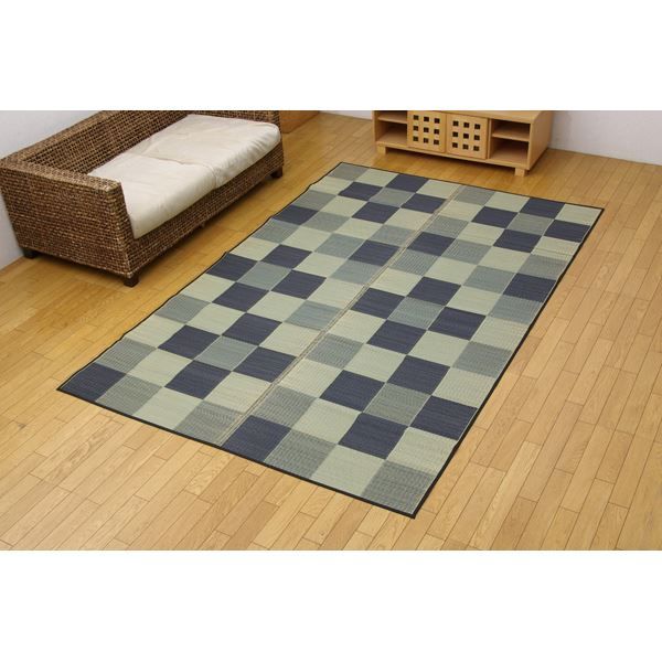 い草 花ござ/ラグマット ブロック柄 グレー 江戸間4.5畳 261×261cm 日本製 耐久性抜群 抗菌 防臭 調湿 〔リビング〕代引NG