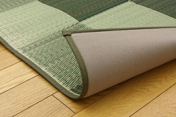 日本製 い草 花ござ/ラグマット ブロック柄 グレー 江戸間6畳 約261×352cm 裏：ウレタン 防傷 抗菌 防臭 調湿 〔リビング〕代引NG