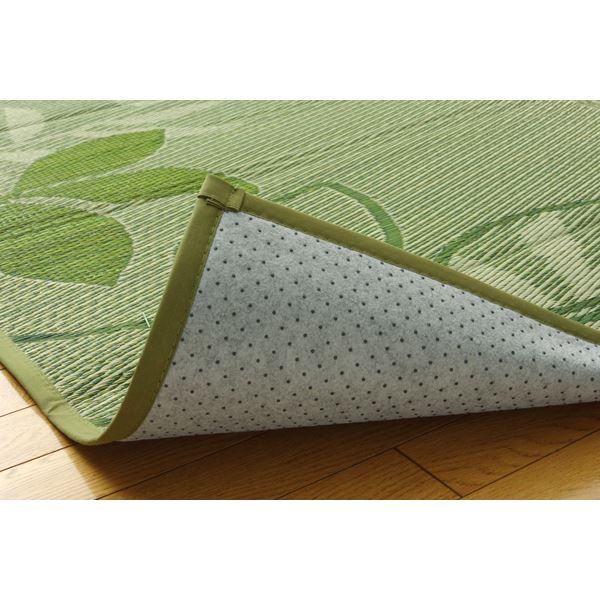 い草 ラグマット/絨毯 リーフ柄 グリーン 約191×191cm 正方形 防滑加工 抗菌防臭 調湿 消臭 〔リビング〕代引NG