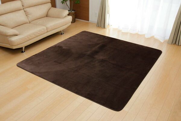フランネル ラグマット/絨毯 1.5畳 無地 ブラウン 約130×185cm 洗える 防傷 不織布 ホットカーペット対応 〔リビング〕代引NG