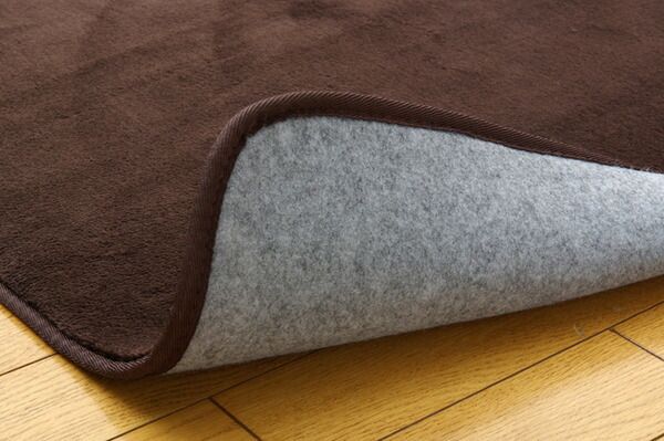 フランネル ラグマット/絨毯 1.5畳 無地 ブラウン 約130×185cm 洗える 防傷 不織布 ホットカーペット対応 〔リビング〕代引NG