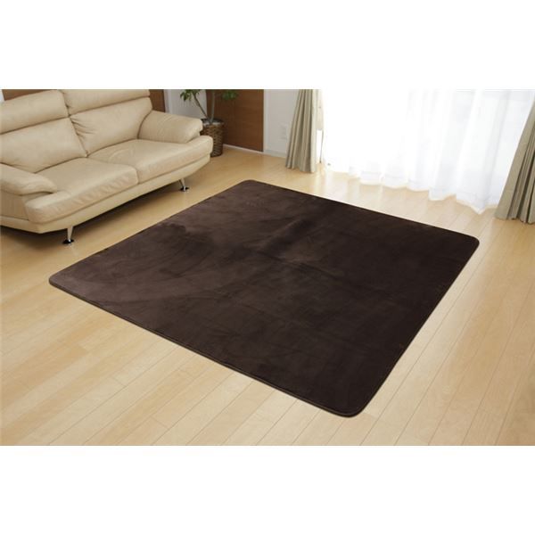 フランネル ラグマット/絨毯 1.5畳 無地 ブラウン 約130×185cm 洗える 防傷 不織布 ホットカーペット対応 〔リビング〕代引NG