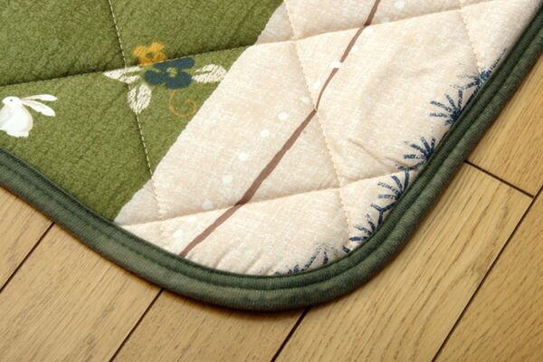 和柄 こたつ布団/敷布団セット うさぎ柄 長方形 グリーン 約205×245cm ピーチスキン 起毛 掛敷セット 〔リビング〕代引NG