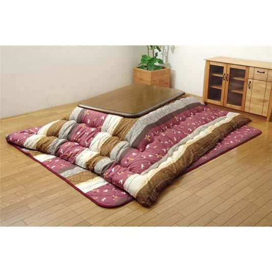 和柄 こたつ布団/敷布団セット うさぎ柄 正方形 ローズ 約205×205cm ピーチスキン 起毛 掛敷セット 〔リビング〕代引NG