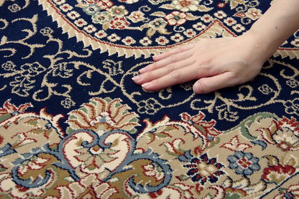 ラグマット/絨毯 ネイビー 約80×140cm トルコ製 ウィルトン織 ホットカーペット対応 へたりにくい RUG 〔リビング〕代引NG