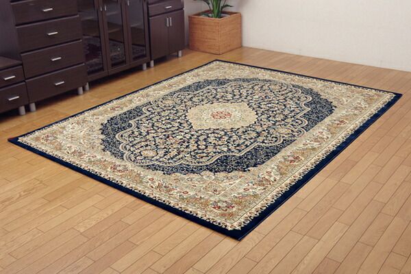 ラグマット/絨毯 ネイビー 約80×140cm トルコ製 ウィルトン織 ホットカーペット対応 へたりにくい RUG 〔リビング〕代引NG