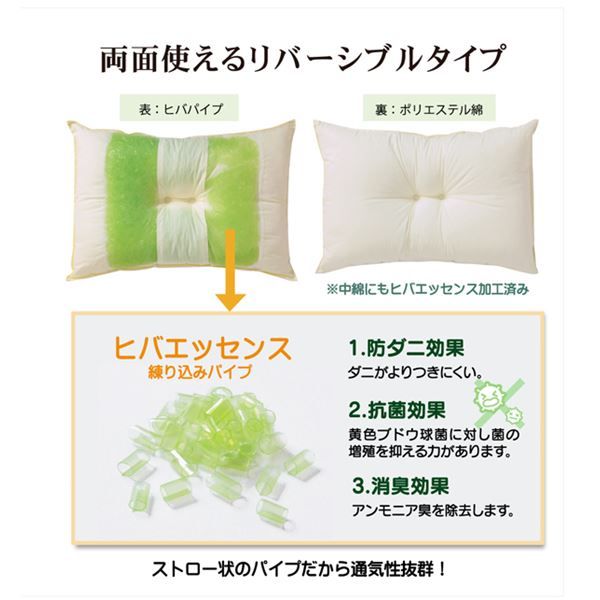 枕/ピロー 約43×63×18cm 高め 側地綿100％ 高さを選べる ヒバエッセンス使用 『森の眠りひば枕A』 〔ベッドルーム〕代引NG 寝具 枕・抱き枕 枕