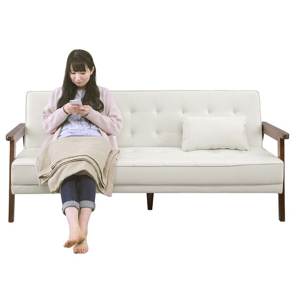 ソファーベッド シングル 幅185cm アイボリー PVCレザー 合成皮革 合皮 クッション2個 肘付 脚付 ソファベッド シングルベッド リビングソファ ソファーベット ソファベット Milano ミラノ 玄関渡し代引不可 ソファ・ソファベッド ソファベッド