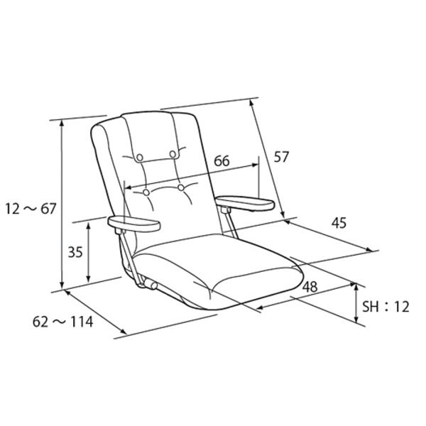ハイバック座椅子(リクライニングチェア) 肘付き/ポンプ肘式 転倒防止機構採用 日本製 グリーン(緑) 完成品 イス・チェア 座椅子