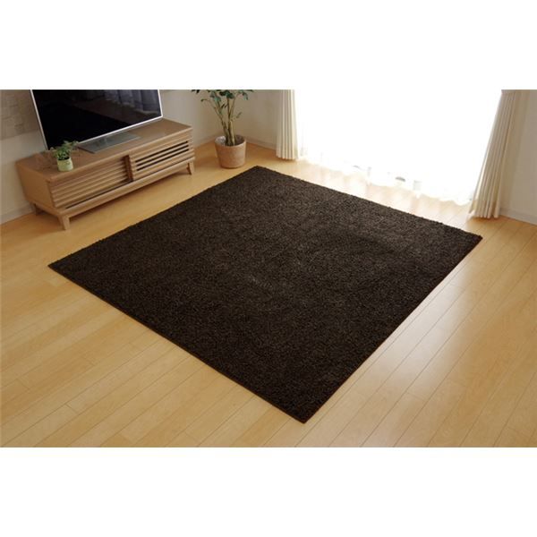 ラグマット/絨毯 3畳 無地 ブラウン 約190×240cm 日本製 防炎 抗菌 防臭 防ダニ 通年使用 シャギー タフト 〔リビング〕代引NG
