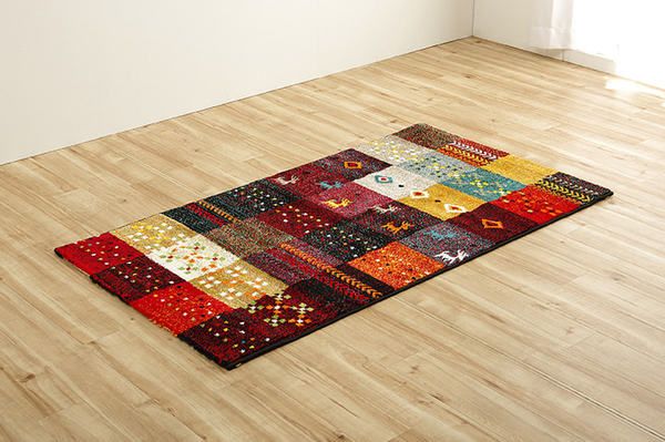 ラグマット/絨毯 ギャッベ柄 レッド 約80×140cm 抗菌 防臭 耐久性 オールシーズン トルコ製 ウィルトン織 〔リビング〕代引NG