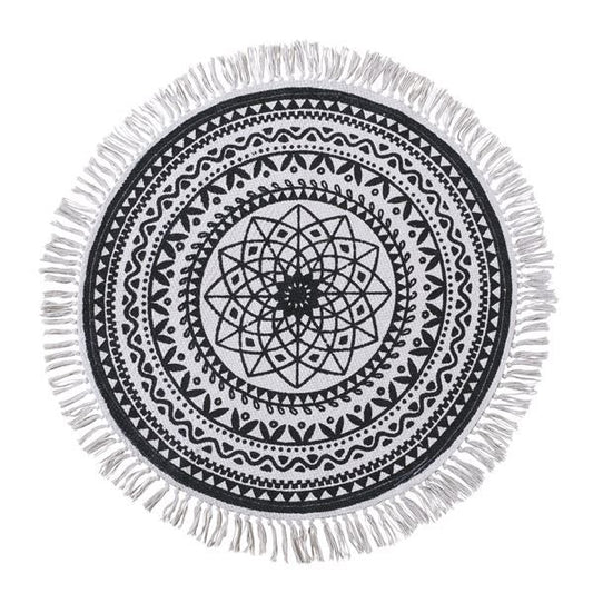 スーパSALE10倍＆4時間限定10％OFF ラグマット 絨毯 130×130cm インド製 コットン 綿 防滑加工 サークルラグ TTR-135 リビング ダイニング ベッドルーム 寝室