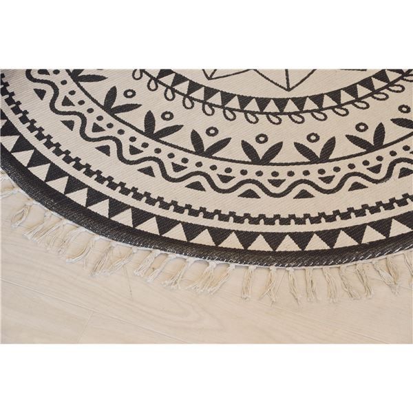 スーパSALE10倍＆4時間限定10％OFF ラグマット 絨毯 130×130cm インド製 コットン 綿 防滑加工 サークルラグ TTR-135 リビング ダイニング ベッドルーム 寝室