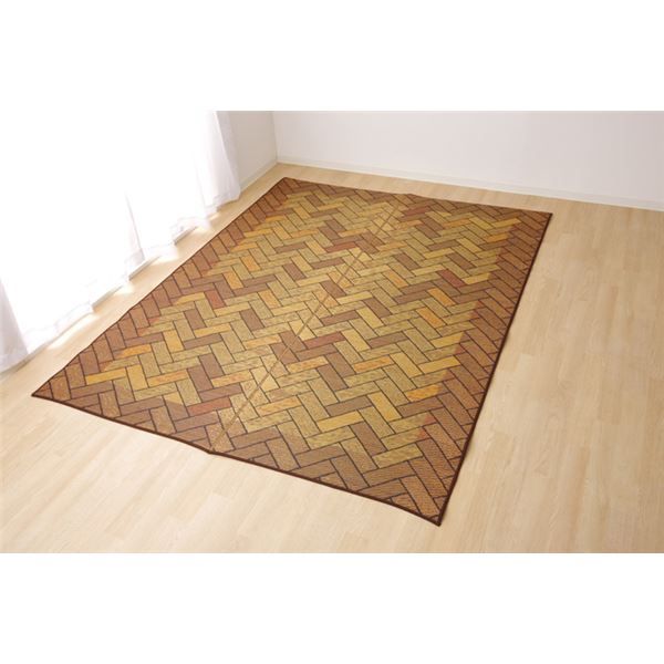 日本製 い草 ラグマット/絨毯 約2畳 正方形 ブラウン 約191×191cm 裏：ウレタン 抗菌 防臭 消臭 調湿 〔リビング〕代引NG
