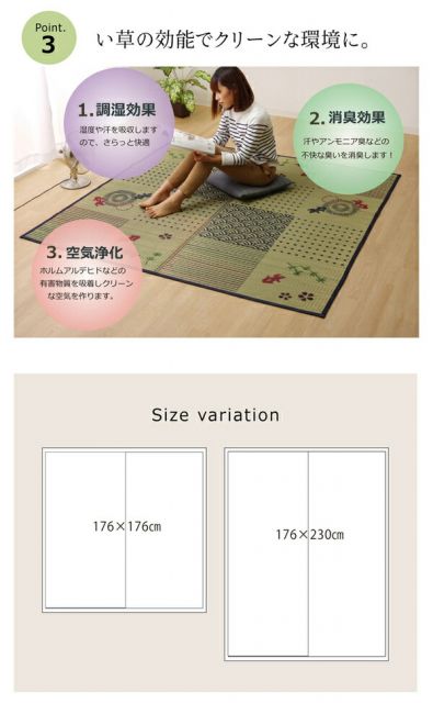 和柄 い草 ラグマット/絨毯 3畳 長方形 約176×230cm 抗菌 防臭 調湿 防傷 裏：不織布 風物詩 DX金魚 〔リビング〕代引NG