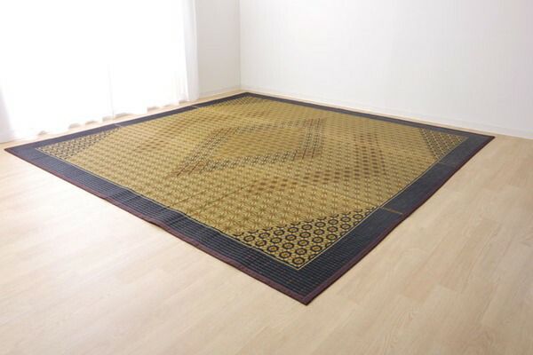 い草 ラグマット/花ござ 6畳 グレー 江戸間6畳 約261×352cm 裏：不織布 防滑 抗菌 防臭 消臭 調湿 日本製 〔リビング〕代引NG