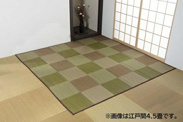 い草 ラグマット/花ござ 8畳 格子柄 市松柄 ブラウン 本間8畳 約382×382cm 抗菌防臭 消臭 調湿 〔リビング〕代引NG