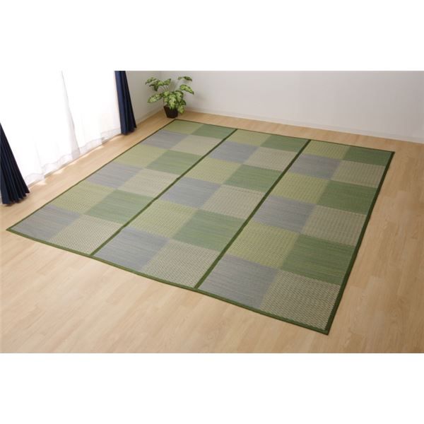 い草 ラグマット/花ござ 4.5畳 格子柄 市松柄 ブルー 本間4.5畳 約286×286cm 裏：不織布 抗菌 防臭 消臭 調湿 〔リビング〕代引NG