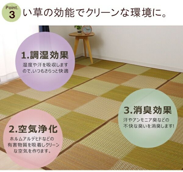 い草 ラグマット/花ござ 8畳 格子柄 市松柄 ブルー 本間8畳 約382×382cm 裏：不織布 抗菌 防臭 消臭 調湿 〔リビング〕代引NG
