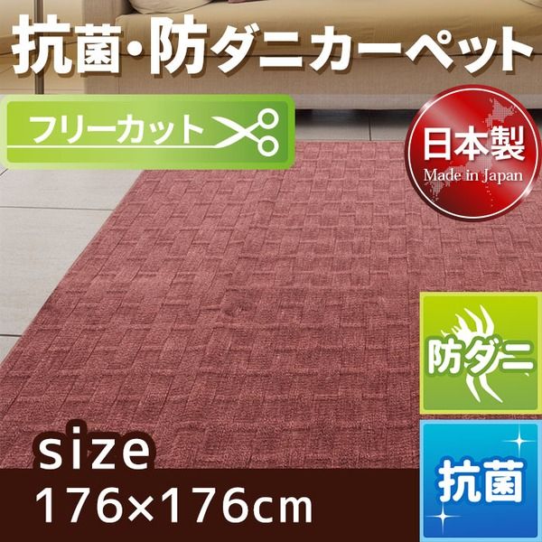 スーパSALE10倍＆4時間限定10％OFF フリーカット 抗菌 防ダニカーペット 絨毯 / 江戸間 2畳 176×176cm / ローズ 平織り 日本製 『ラスク』 九装
