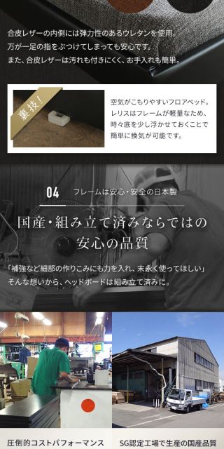 ヘッドボード付き モダン フロアベッド ダブルサイズ (SGマーク付国産ボンネルコイルマットレス付き) コンセント付き 棚付き ライト付き 低ホルムアルデヒド 国産ベッドフレーム 『RELICE レリス』 ブラック代引NG ベッド