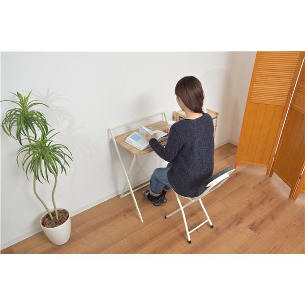 フォールディングデスク/折りたたみ机 ホワイト 幅64cm スチールフレーム 木目調 PT-780WH デスク パソコンデスク