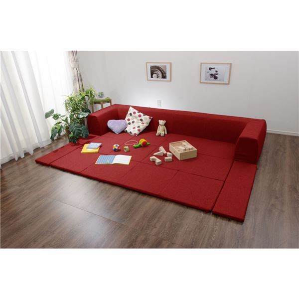 フロアソファー 折りたたみフロアマット付き Lサイズ レッド 約幅250cm 洗えるカバー付き 日本製 〔リビング〕代引NG