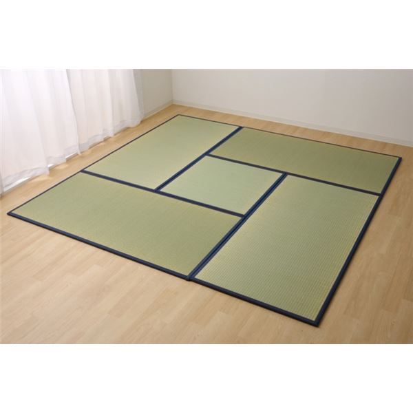 スーパSALE10倍＆4時間限定10％OFF 日本製 い草 置き畳/ユニット畳 【ネイビー 4.5畳セット 82×164cm4枚＋82×82cm1枚】 軽量 抗菌 防臭 連結ジョイント付【代引NG】