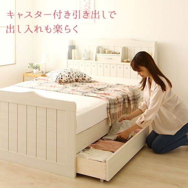 引き出しのみ ベッド下収納用引き出し 『エトワール』専用引出し 2個セット ホワイト キャスター付き 日本製 カントリー風 姫系 代引NG