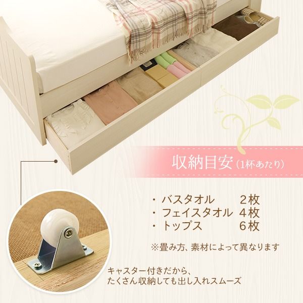 引き出しのみ ベッド下収納用引き出し 『エトワール』専用引出し 2個セット ホワイト キャスター付き 日本製 カントリー風 姫系 代引NG