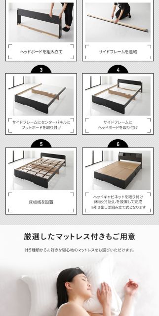 ベッド 日本製 収納付き 引き出し付き 木製 照明付き 棚付き 宮付き コンセント付き シングル 海外製ボンネルコイルマットレス付き『AJITO』アジット ホワイト