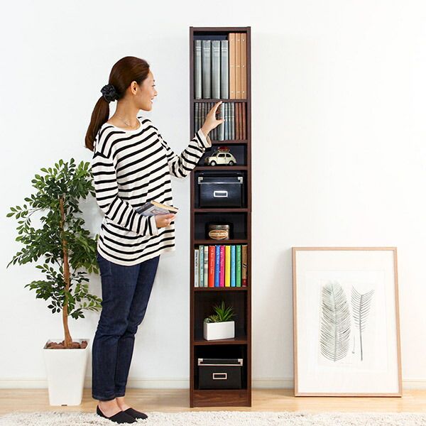 多目的 収納ラック 本棚 幅30cm ダークブラウン スリム 可動式棚板付き CD DVDラック対応 ブックシェルフ 書棚 マガジンラック 収納棚 収納家具 リビング収納 リビング家具 書斎家具代引NG