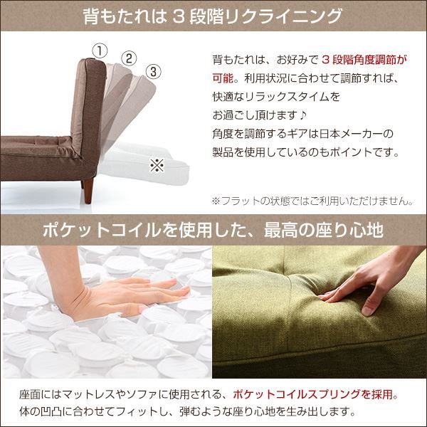 ハイバック ソファー ローソファー 1人掛け グリーン 幅約65cm 脚付 3段 リクライニング 日本製 国産 完成品 リビング家具 リクライニングソファー 1人掛けソファー代引NG