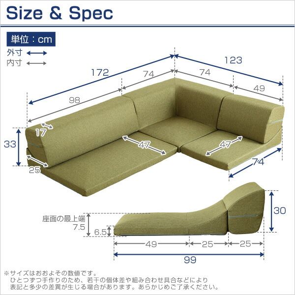 ローソファー 3人掛け コーナー付き ネイビー 座面高7.5cm 分割式 ファブリック 日本製 国産 完成品 フロアソファー リビング家具代引NG