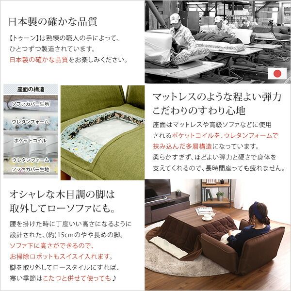 カウチソファー ローソファー 1人掛け 約幅88〜127cm ネイビー 肘付き 脚付き 14段リクライニング 日本製 国産 フロアソファー 1人掛けソファー リクライニングソファー リビング家具代引NG