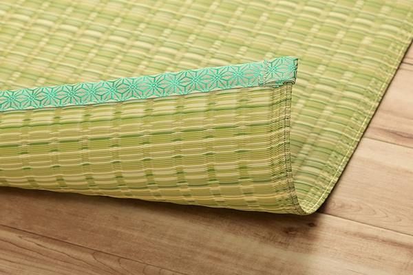 い草風 ラグマット/絨毯 ベージュ 江戸間6畳 約261cm×352cm 洗える 日本製 防ダニ PPカーペット 〔リビング〕代引NG
